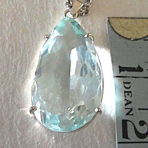 New 135 Ct Lab Grown Pear Cut Aquamarine Pendant 925 Silver? Gorgeous!!